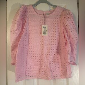 NEW WITH TAGS Pink Puff Sleeve Eyelet Blouse by A New Day, Size Medium